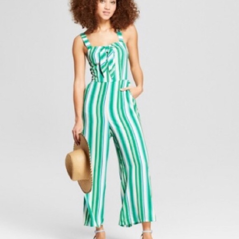 A new day Green striped romper